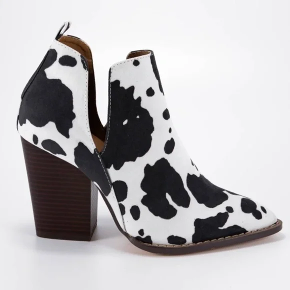 Cow Print Faux Leather Booties - Picture 1 of 3